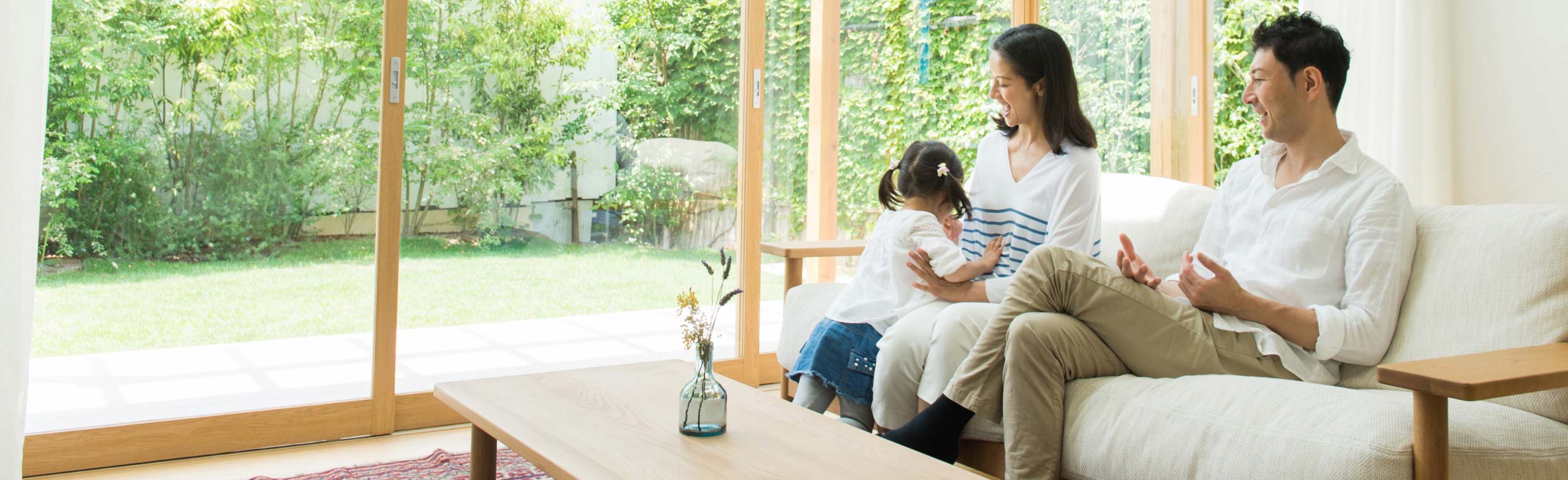 A family relaxing in the living room